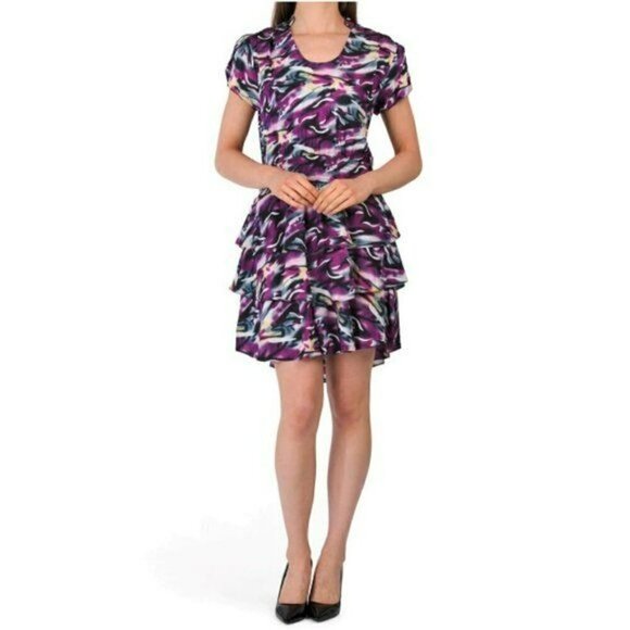 NWT Vertigo Printed Tiered Ruffle Hi-low Hem Mini Dress - Picture 2 of 6